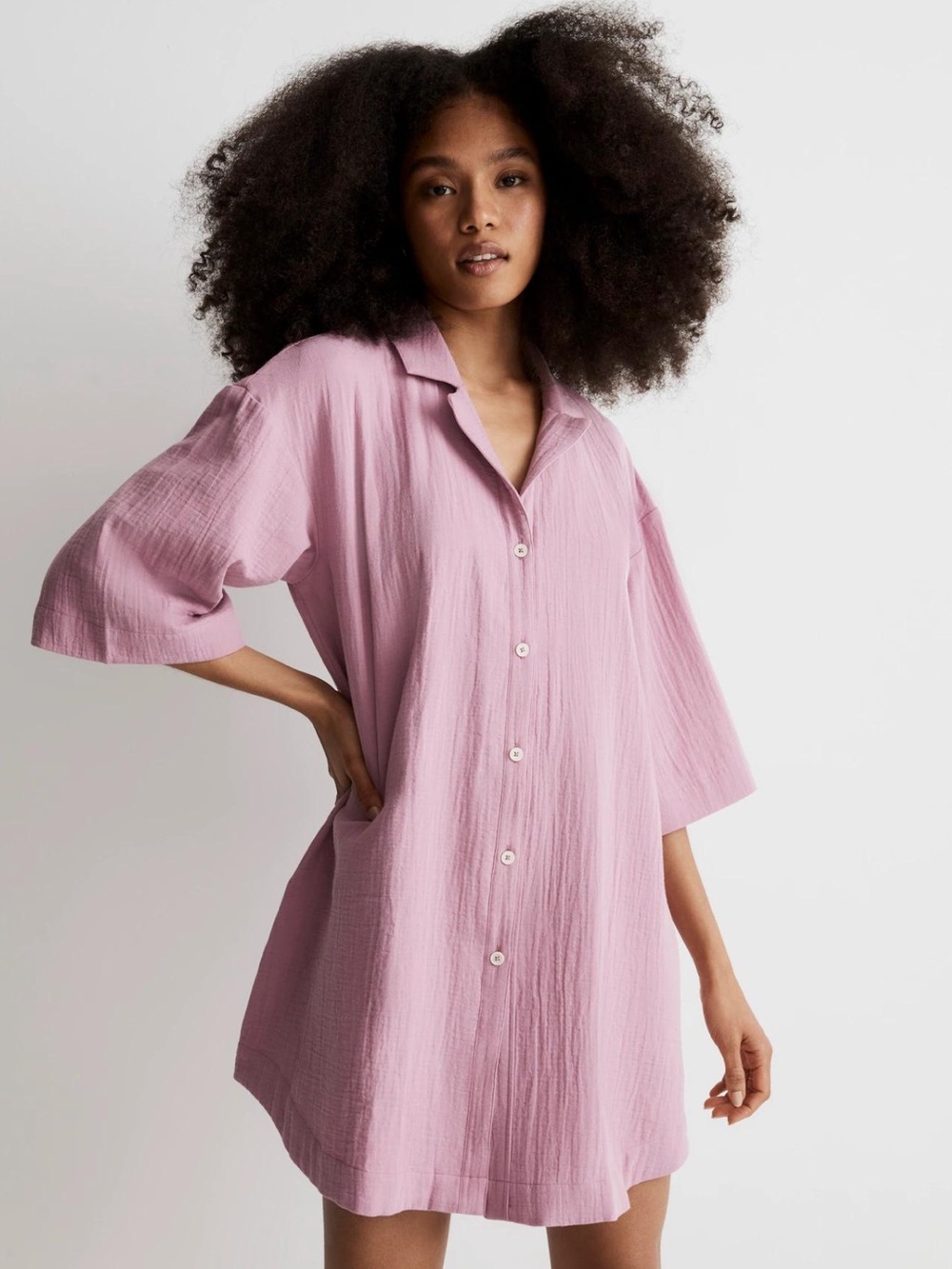 Madewell Crinkle Cotton Cover-Up Mini Shirtdress Shaded Pink XXS
